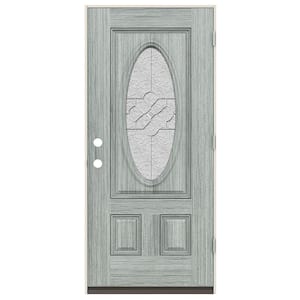 36 in. x 80 in. Left-Hand 3/4 Oval Brevard Glass Stone Stain Fiberglass Prehung Front Door w/Rot Resistant Frame