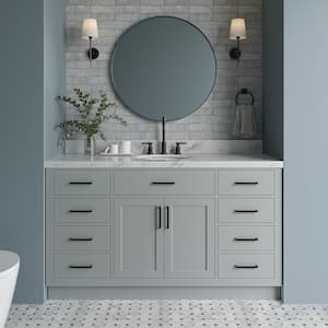 Hepburn 61 in. W x 22 in. D x 36 in. H Bath Vanity in Grey with White Carrara Marble Vanity Top with White Basin