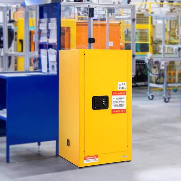 Flammable Safety Cabinet 16 Gal. ColdRolled Steel Flammable Liquid Storage 18.1 x 18.1 x 35.4 in. Yellow Corner Standard