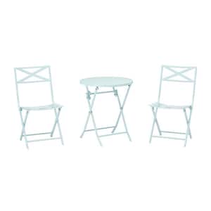 Mix and Match 3-Piece Folding Steel Slat Outdoor Bistro Set in Sea Breeze