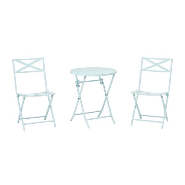 StyleWell Mix and Match 3-Piece Folding Steel Slat Outdoor Bistro Set in Sea Breeze