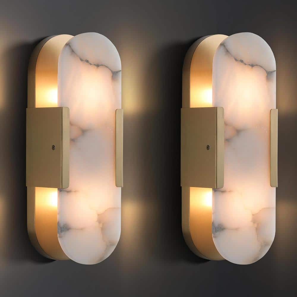 2-Light 4.6 in. Brass Alabaster Wall Sconce w/ Alabaster Shade,Wall Lamp for Living Rooms, Hallways, Bedrooms (2-Piece) price history on PriceWatchPro