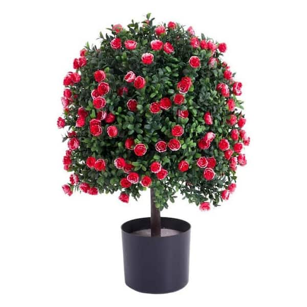 1.8FT Artificial Rose Topiary Ball in Pot,UV Resistant Faux Potted Plant Made of Premium PE,No Smell Faux Shrub