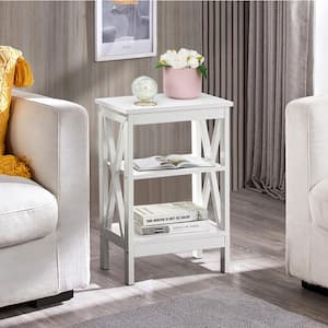 3-Tier Nightstand, 1 pcs，White Wooden Sofa Side Table with Storage Shelves, Stable Structure, 15.7"L x 11.8"W x 24.2"H