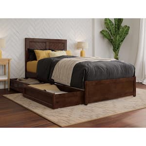 Clayton Walnut Brown Solid Wood Frame Twin XL Platform Bed with Panel Footboard and Storage Drawers