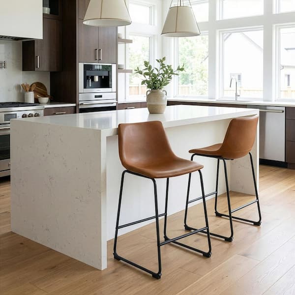 Set of 2 Adan Iron Frame Vintage Cappuccino Brown 23.5 in. Faux Leather Counter Stool