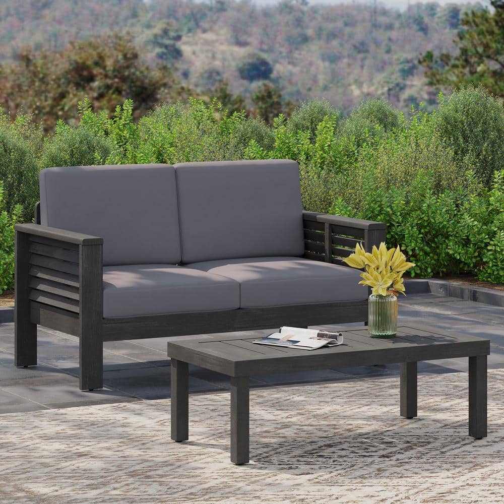 2 Pieces Acacia Wood Patio Conversation Set, Loveseat and Coffee Table Set 