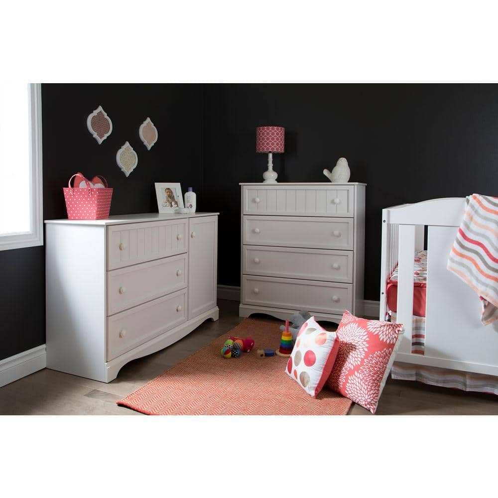 Savannah Cottage-Style 3-Drawer Combo Dresser in Pure White