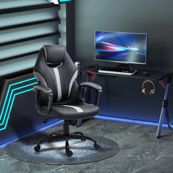 HOMCOM Red Faux Leather Massage Computer Gaming Chair Racing Style