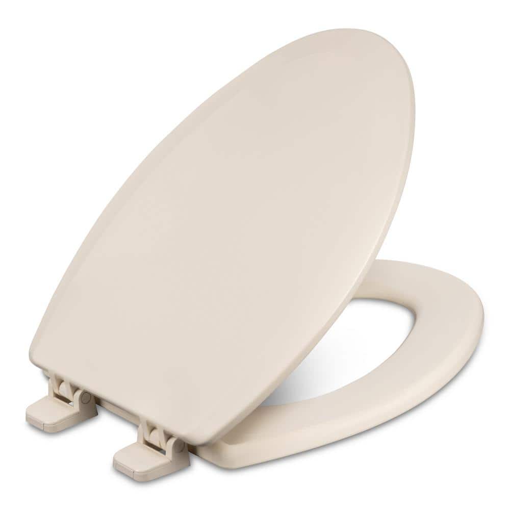 Bone Elongated Molded Wood Toilet Seat with Plastic Hinges