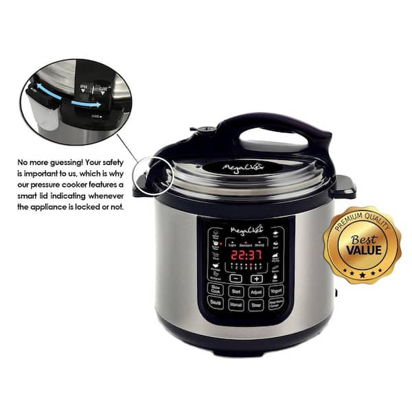 Megachef 12 Quart Steel Digital Pressure Cooker with 15 Presets and Glass  Lid in 2023