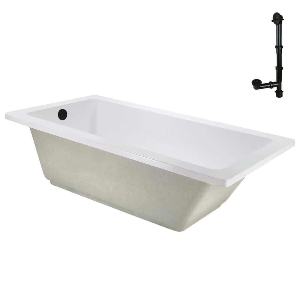 66" x 34" Glossy White Acrylic Soaking Drop-In Bathtub with Matte Black Trim