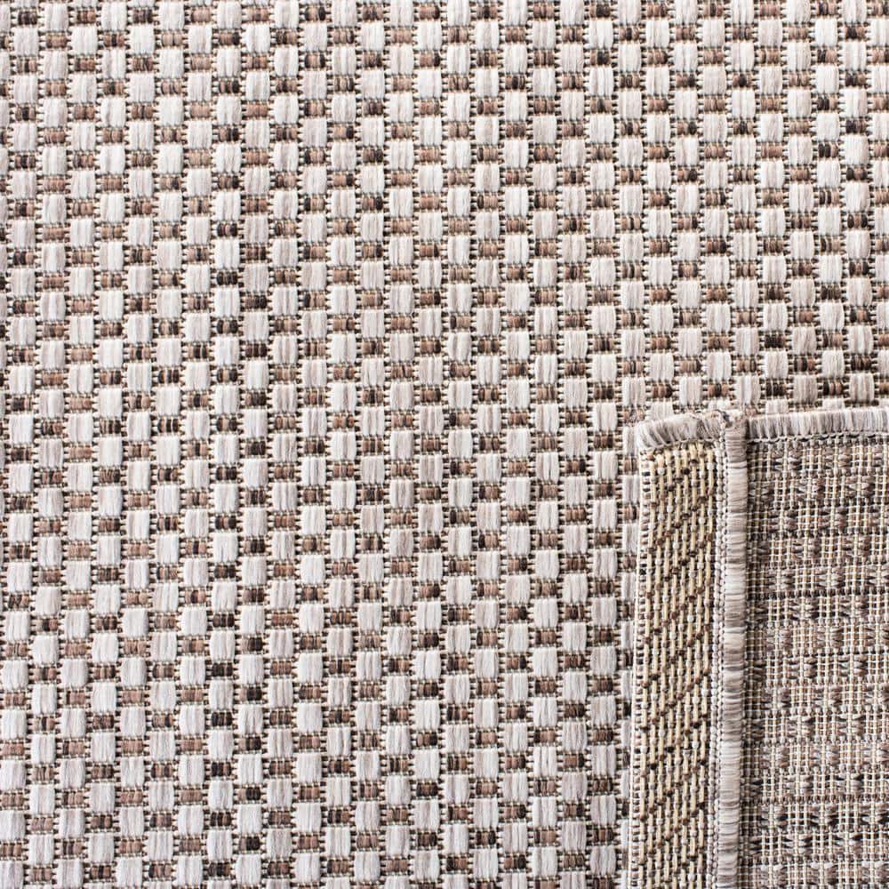 Beige and Brown Round Viscose Indoor/Outdoor Area Rug