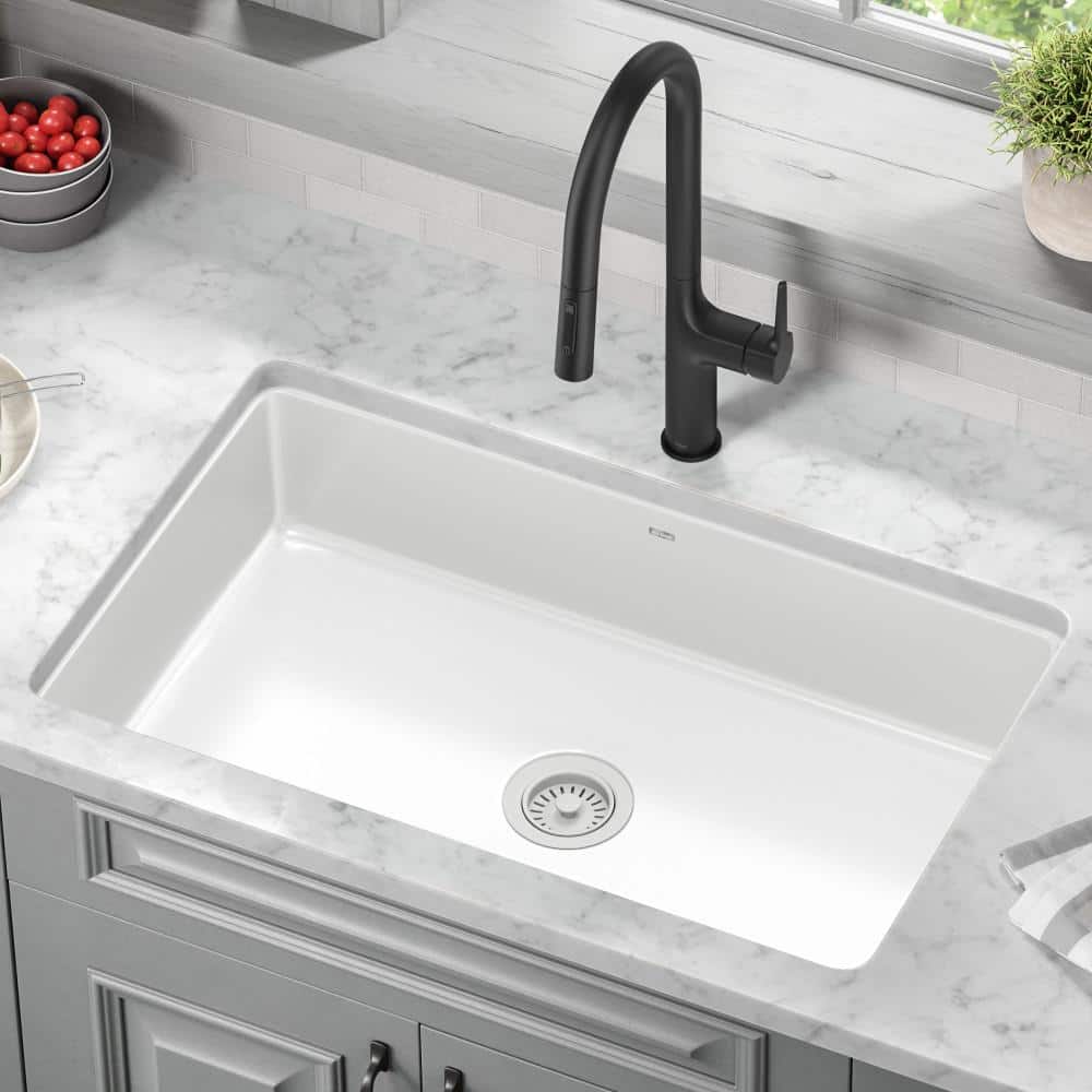 White Porcelain Enameled Steel Undermount Single Bowl Kitchen Sink
