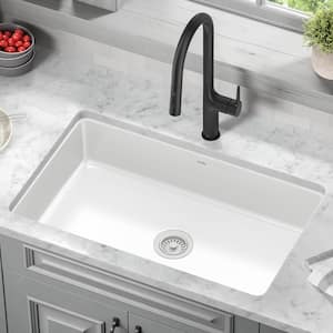 Pintura White Porcelain Enameled 32 in. Single Bowl Undermount Kitchen Sink