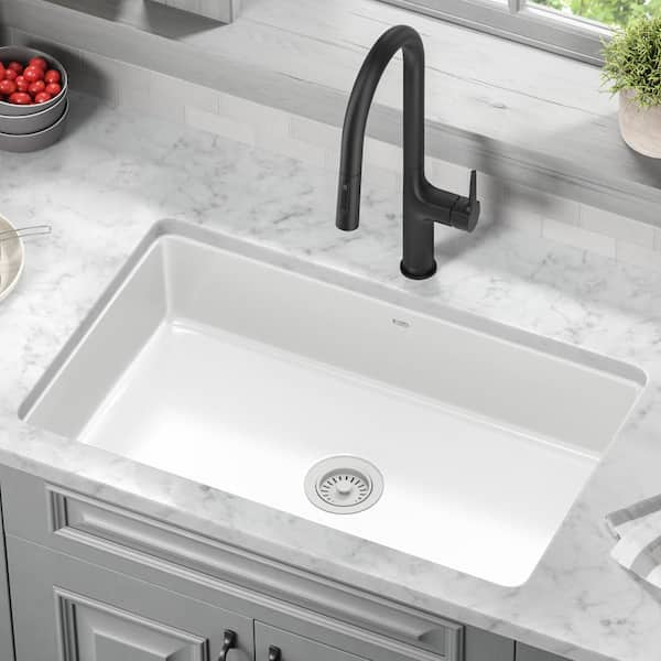 Pintura White Porcelain Enameled 32 in. Single Bowl Undermount Kitchen Sink