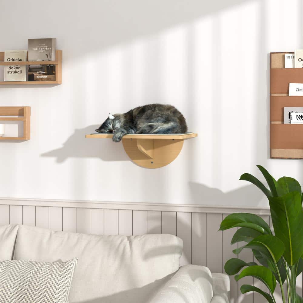 Small Natural Wood Cat Window Perch with Gray Mat