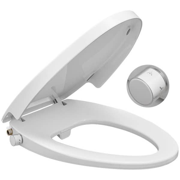 Bidet Seat for Elongated Toilets in Whitet, Non-Electric, Adjustable Water Pressure and Self-Cleaning, Dual Nozzles