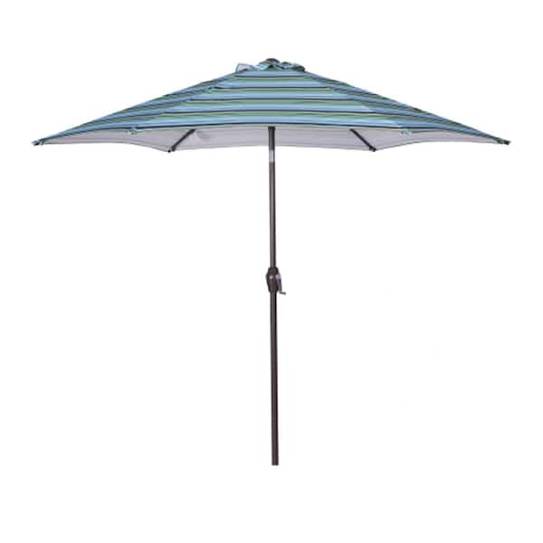 Afoxsos Outdoor Patio 8.6ft. Market Table Umbrella with Push Button Tilt and Crank, Blue Stripes