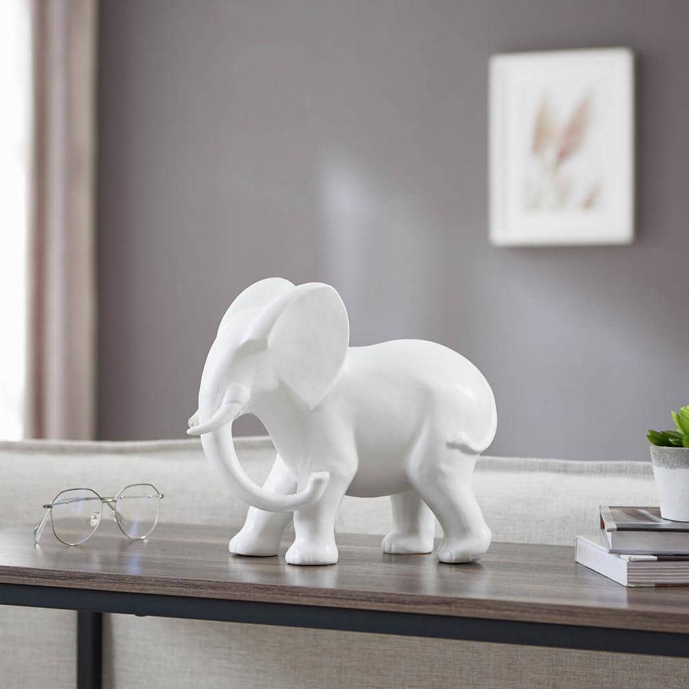 HEMSLY INC African Elephant White Figurine 11123 - The Home Depot