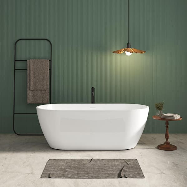 ANGELES HOME 67 in. x 29.5 in. Soaking Bathtub with Integrated Slotted Overflow and Brushed Nickel Toe-tap Drain, Glossy White