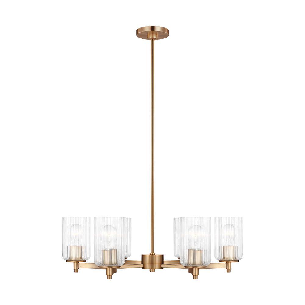Beaumont Satin Brass 6-Light Chandelier with Clear Fluted Glass Shades