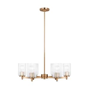 Beaumont 6-Light Satin Brass Chandelier with Clear Fluted Glass Shades