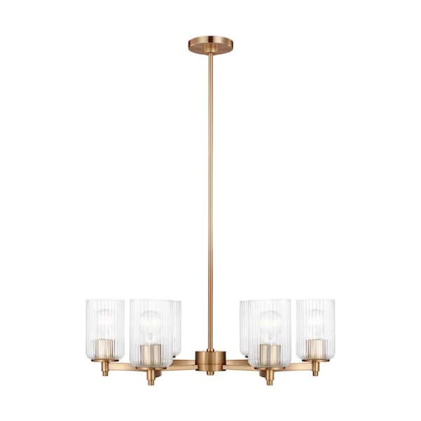 Generation Lighting Beaumont 6-Light Satin Brass Chandelier with Clear Fluted Glass Shades