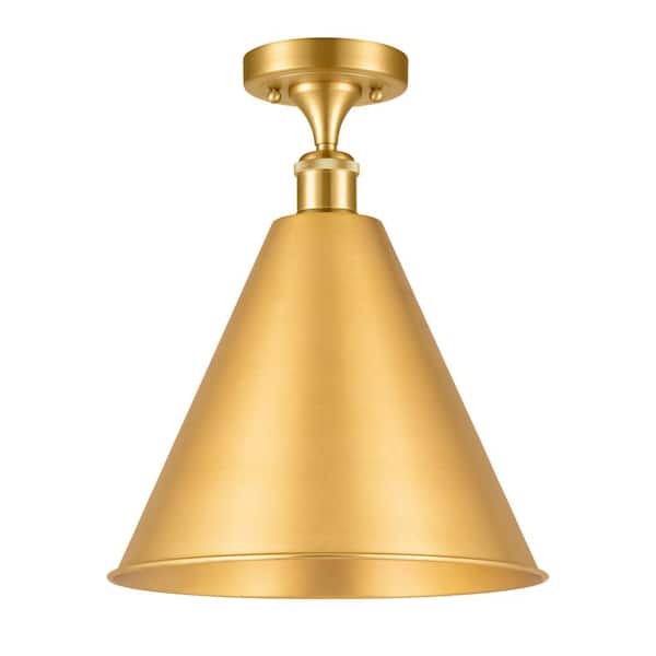 Ballston Cone 16 in. 1-Light Satin Gold Industrial Semi-Flush Mount
