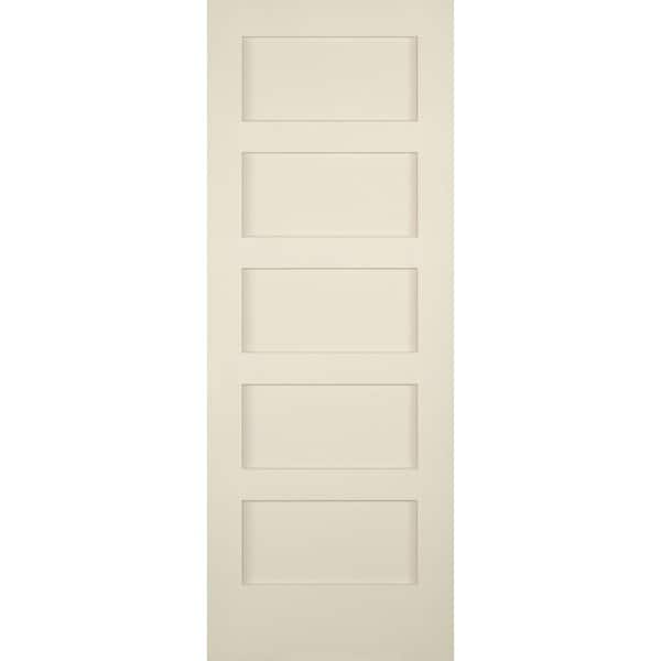 Builders Choice 32 in. x 80 in. Left-Handed 5-Panel Shaker Solid Core Primed Pine Wood Single Prehung Interior Door
