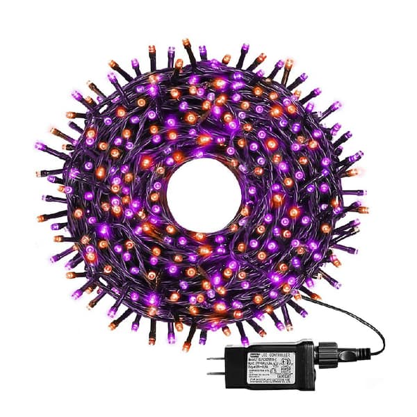 Lukyamzn 500 Light 164 ft. Outdoor Plug-in Integrated LED Fairy String Light with 8 Lighting Modes Purple and Orange