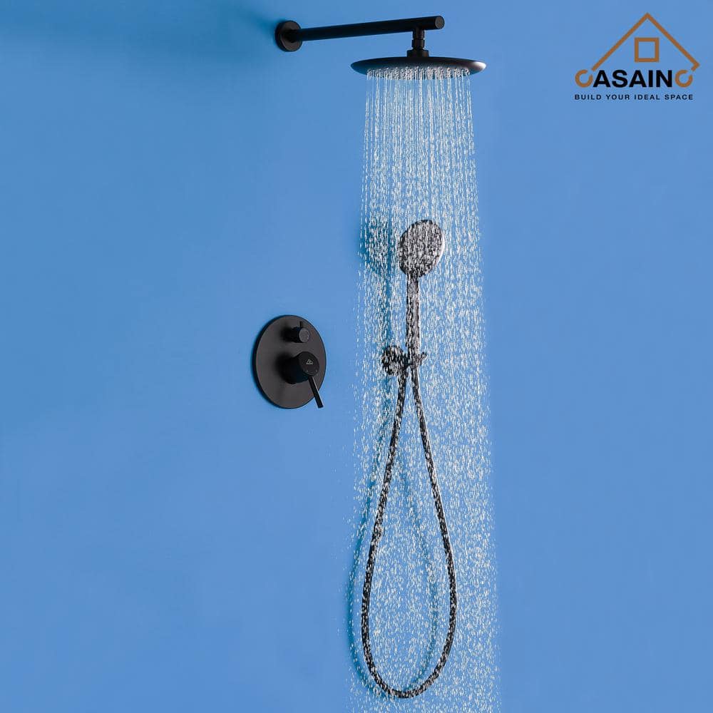 Matte Black Modern Wall-Mounted Shower System with Handheld