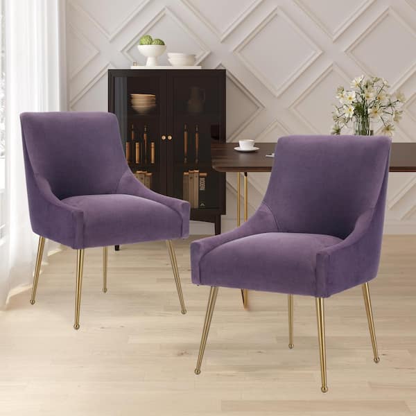 Clihome Purple Velvet Dining Chair with Adjustable Leg Studs Set