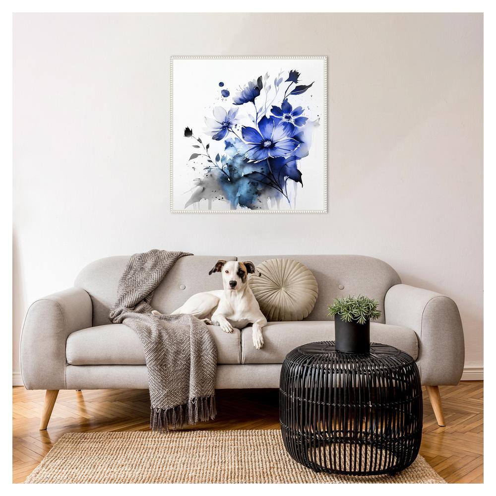 Blue Spring Floral III Abstract Canvas Wall Art with White Floater Frame
