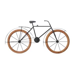 Metal Brown Bike Wall Decor with Wood Wheels