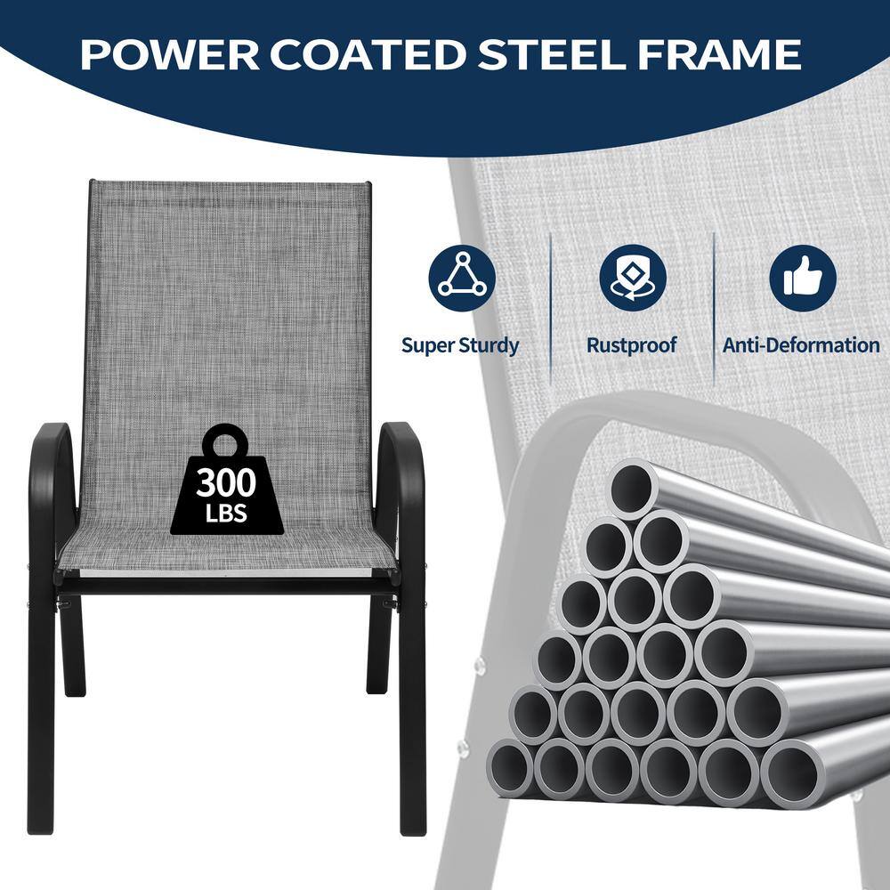 Gray Stackable Steel Frame Outdoor Dining Armchairs, Set of 4