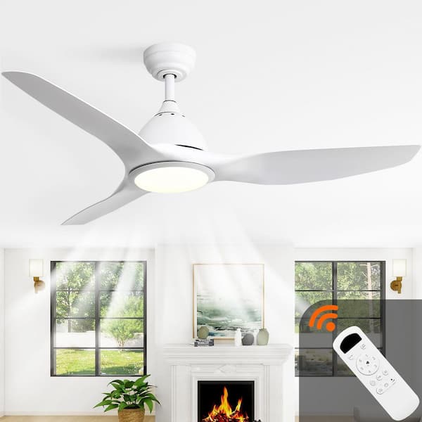 52 in. White Ceiling Fan with Light and 6-speed Remote Control 3 ABS Fan Blades White for Bredoom Patio,Downrod Mount