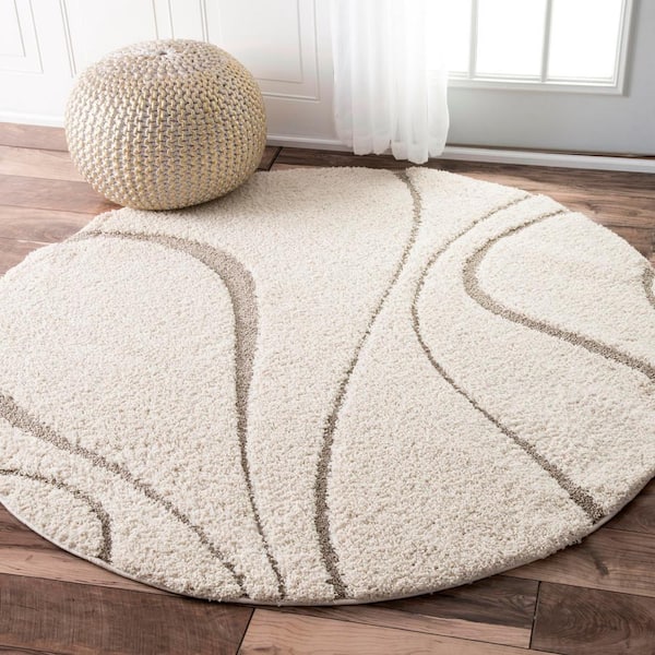 Carolyn Contemporary Curves Shag Cream 6 ft. Round Rug