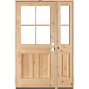 46 in. x 80 in. Knotty Alder Left-Hand/Inswing 4-Lite Clear Glass Unfinished Wood Prehung Front Door with Right Sidelite
