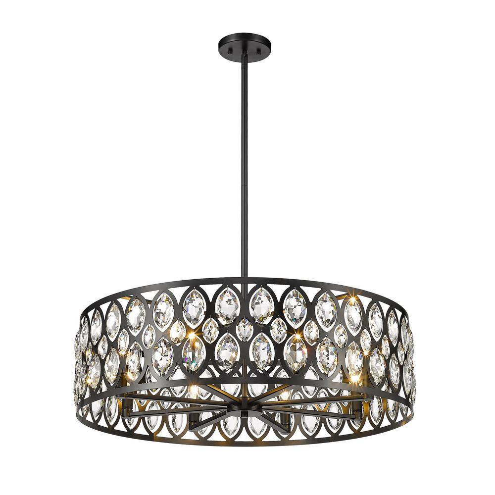 Elegant Matte Black Crystal Pendant 8-Light Chandelier