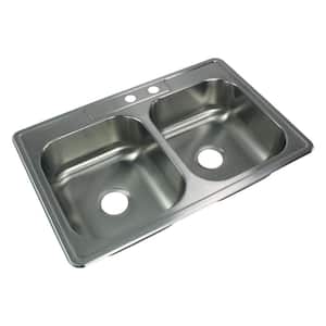 Select Drop-In Stainless Steel 33 in. 2-Hole 50/50 Double Bowl Kitchen Sink in Brushed Stainless Steel