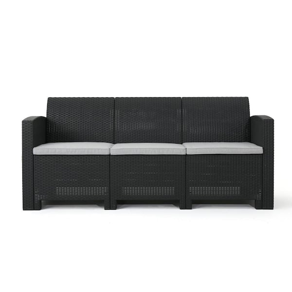 Unbranded 3-Seater Wicker Outdoor Couch for Patio Garden Backyard Porch with Waterproof Cushion Charcoal Grey/Light Grey