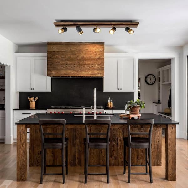 39.37 in. 5-Light Black and Brass Track Lighting Kit with Rotating Heads, Modern Rectangle Flush Mount Ceiling Light