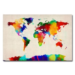 22 in. x 32 in. Sponge Painting World Map Canvas Art