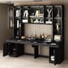FUFU&GAGA 90.6 in. W Black Wood Computer Gaming Desk Home Office Desk, with 82.7 in. H Bookshelf, LED Lights, Drawers, Cabinets KF020471-012