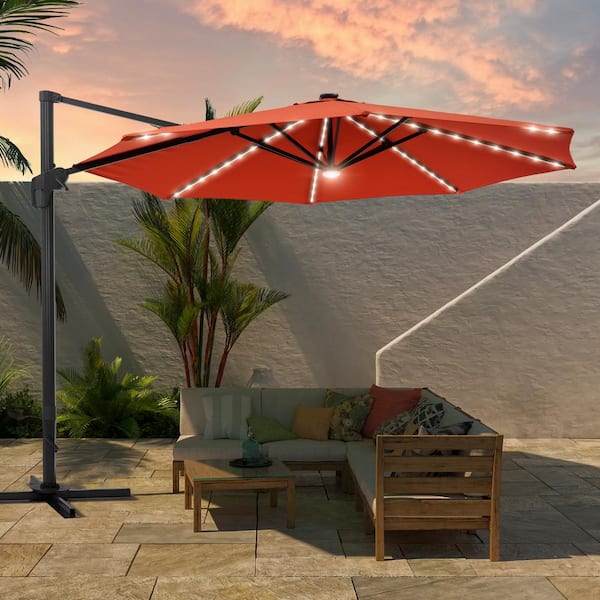 Sonkuki 11 Ft. LED Outdoor Cantilever Patio Umbrella 360° Rotation And ...