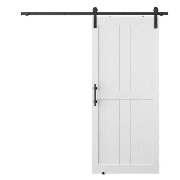 GOLDENPOLEY 34 in. x 80 in. Paneled H shape Mid-bar White Finished MDF Interior Sliding Barn Door with Hardware Kit