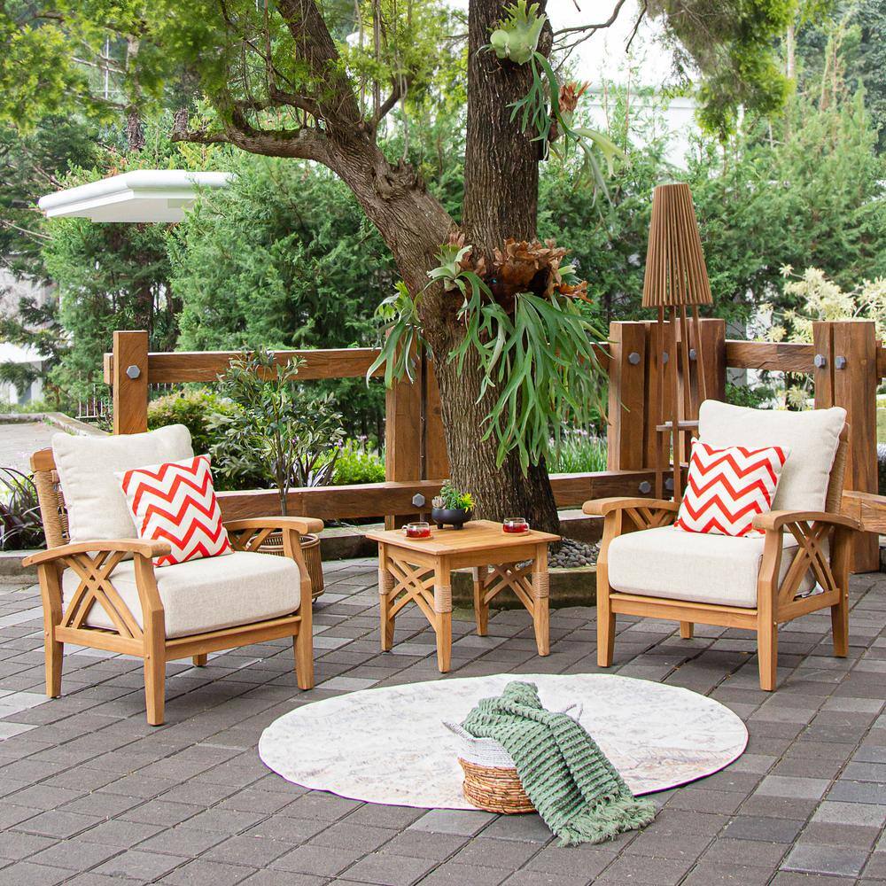 Carmel 3-Piece Teak Wood Patio Conversation Set with Tan Cushion price history on PriceWatchPro