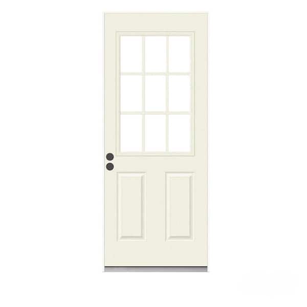 JELD-WEN 32 in. x 80 in. Primed Right-Hand Inswing 9-Lite Clear Fiberglass Prehung Entry Door
