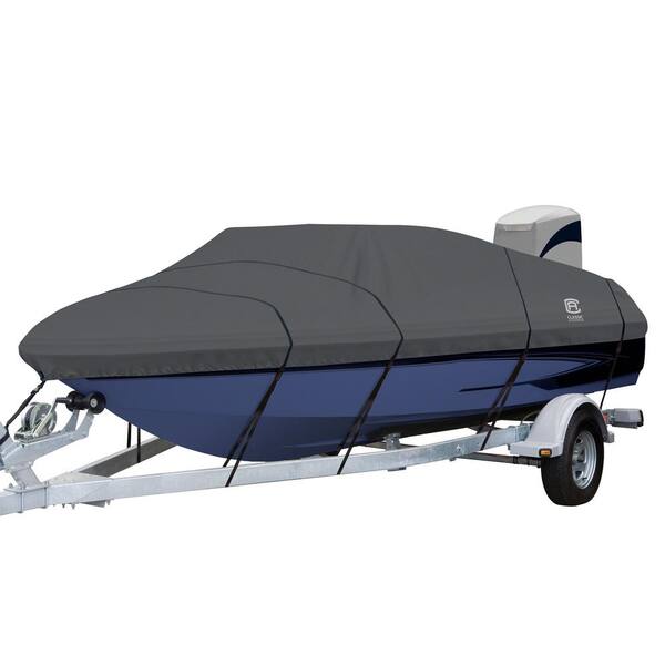 Classic Accessories StormPro Charcoal V-Hull inboard/Outboard Boat Cover Fits 20 ft. 6 in. - 21 ft. 6 in. L, Beam Width 96 in. W (Model E9)